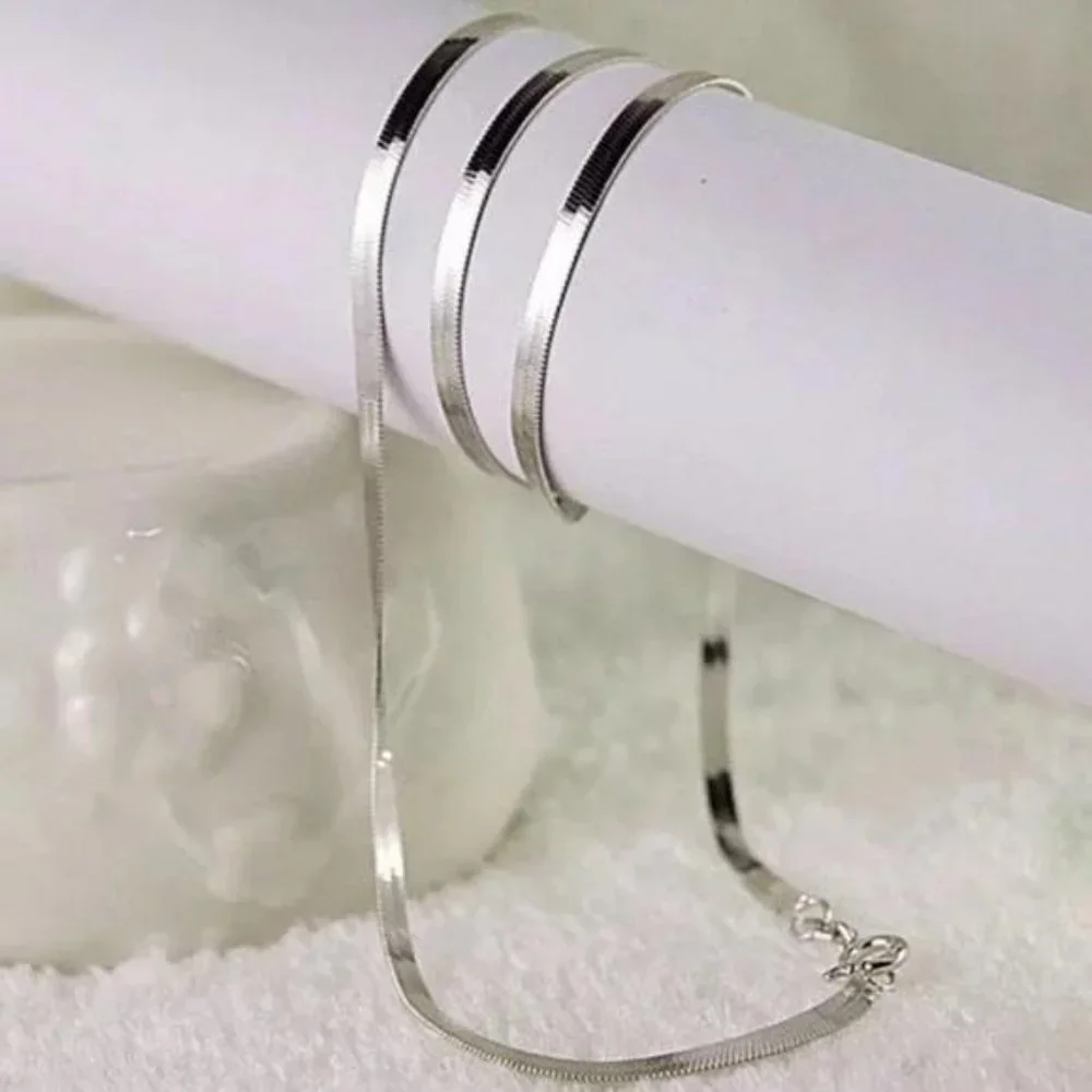 NEW “20” 925 STERLING SILVER SNAKE FLATE NECKLACE - Picture 3 of 7